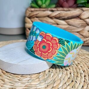 Vintage Tropical Beauty wide acrylic bangle bracelet.